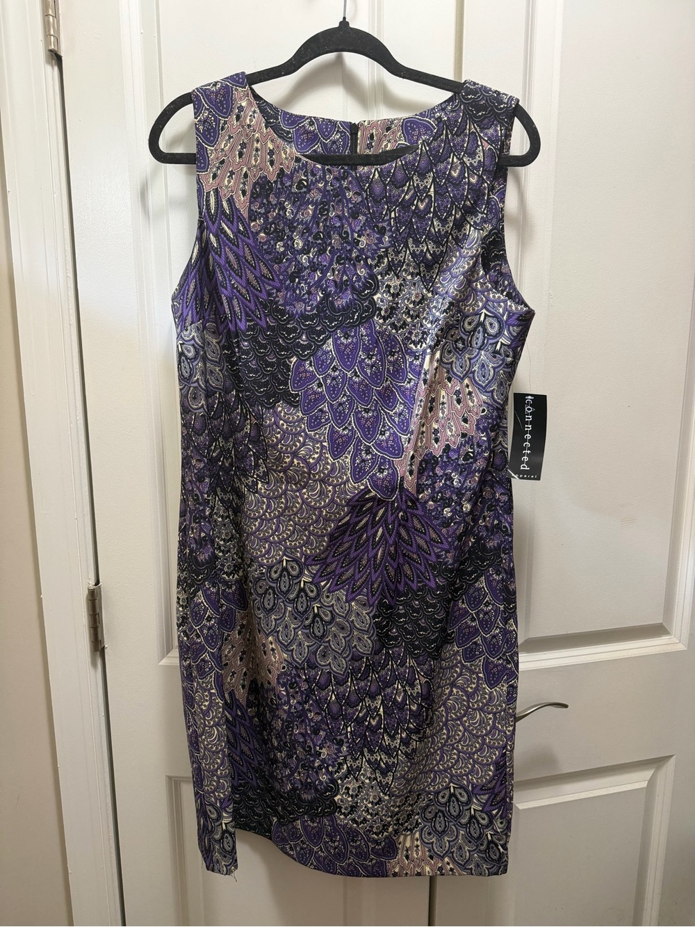 connected apparel Purple and Cream Paisley-Print Sleeveless Midi Dress